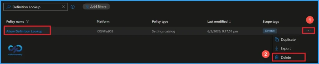 Controlling Defintion Lookup Feature in iOS using Intune - Fig.11