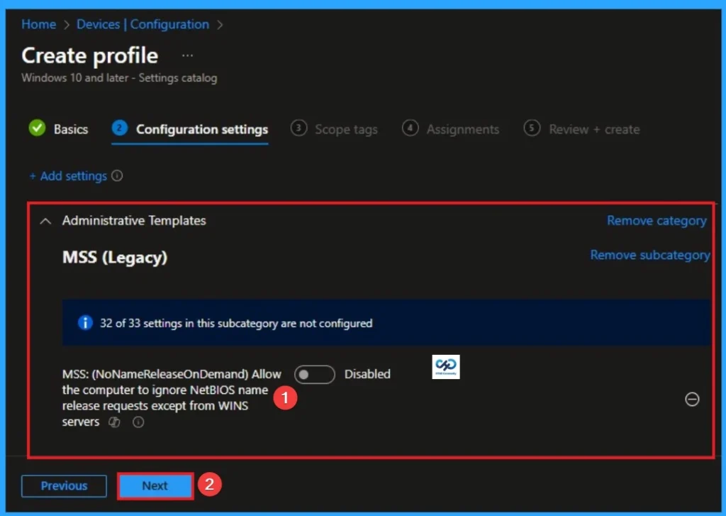 Enable Computer to Ignore NetBIOS Name Release Requests Except from WINS Servers using Intune - Fig.5