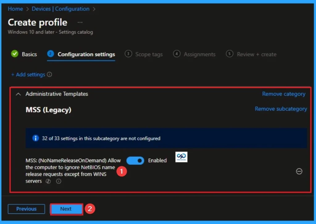 Enable Computer to Ignore NetBIOS Name Release Requests Except from WINS Servers using Intune - Fig.6