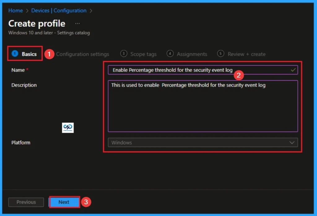 Enable Percentage Threshold for Security Event Log at which System will Generate a Warning using Intune - Fig.3