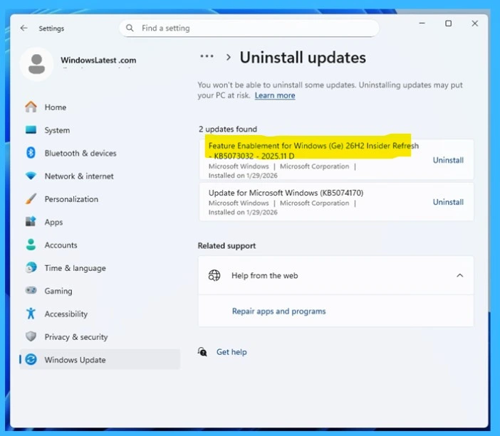 Windows 11 26H1 vs 26H2 Explained Platform Update for New PCs and Feature Update for Everyone- Fig.2 Creds to MS
