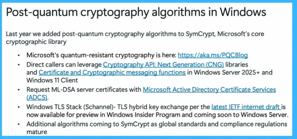 Adoption of Quantum Safe Algorithms and Hybrid Cryptography in Windows - Fig.3 Creds to MS