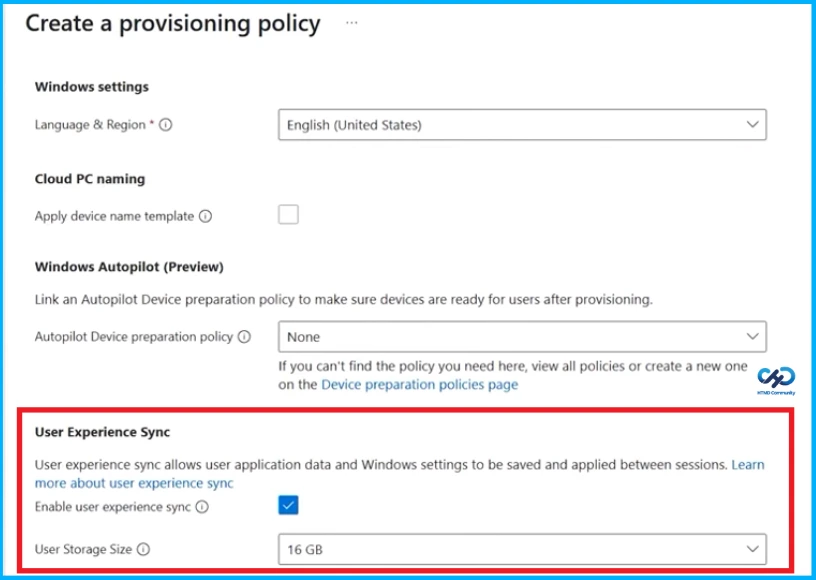 Configuring User Experience Sync with Windows 365 Frontline Provisioning Policies - Fig.5 creds to Jason Parker