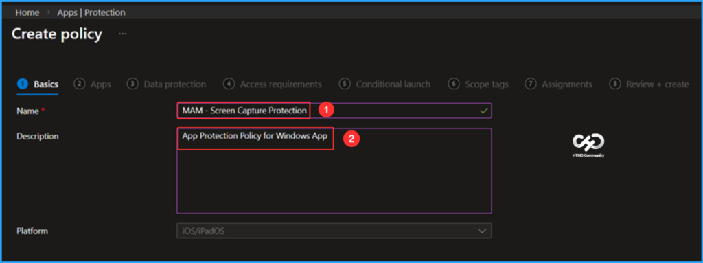 How to Create Screen Capture App Protection Policy for Windows 365 App using Intune. Fig. 2