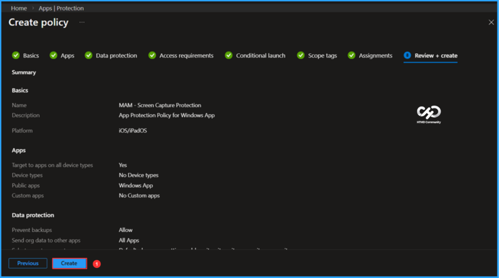 How to Create Screen Capture App Protection Policy for Windows 365 App using Intune. Fig. 9