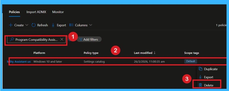 Turn Off Program Compatibility Assistant Configuration using Intune policy -Fig.13