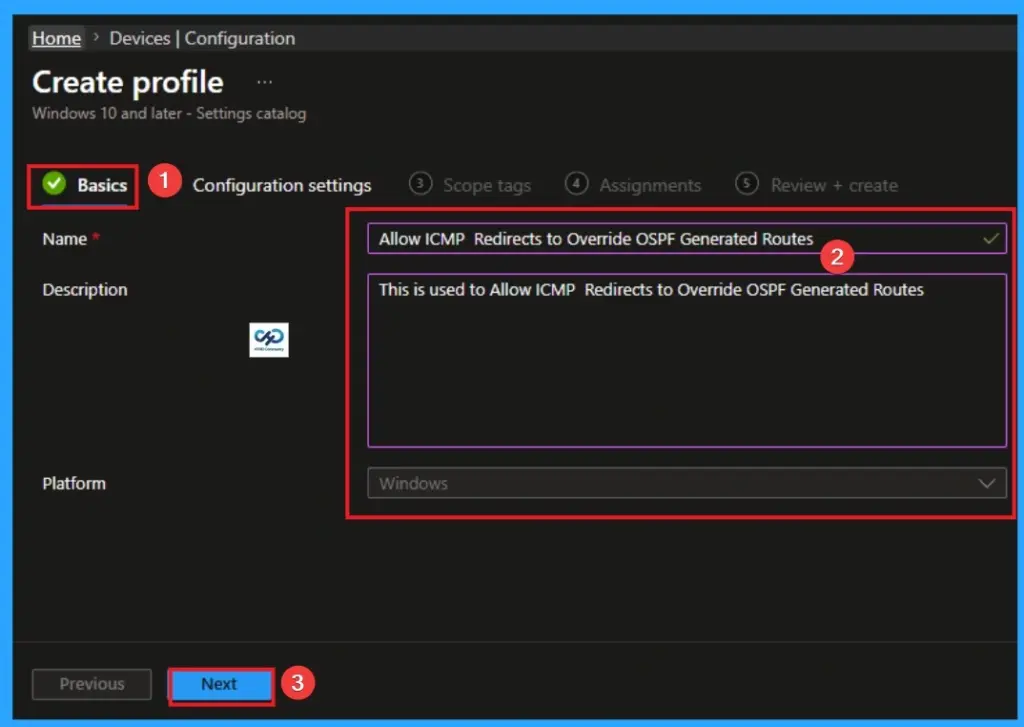 Allow ICMP Redirects to Override OSPF Generated Routes Policy using Intune - Fig.3