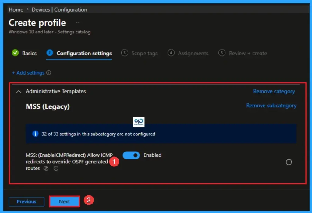 Allow ICMP Redirects to Override OSPF Generated Routes Policy using Intune - Fig.6