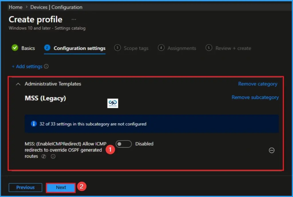 Allow ICMP Redirects to Override OSPF Generated Routes Policy using Intune - Fig.5