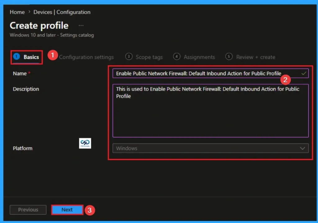 Default Inbound Action for Public Profile in Windows Defender Firewall using Intune - Fig.3
