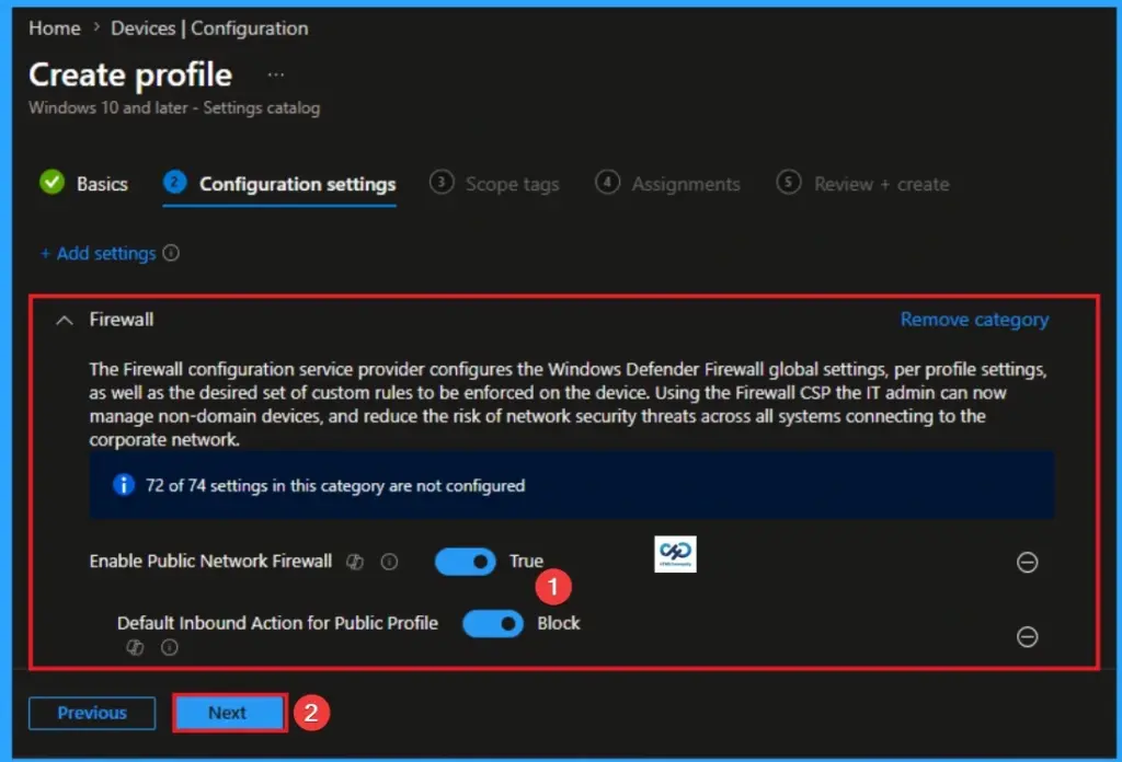 Default Inbound Action for Public Profile in Windows Defender Firewall using Intune - Fig.5
