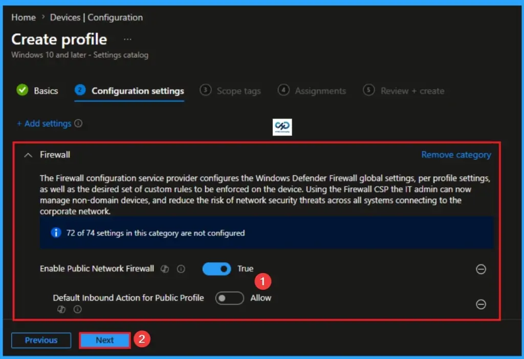 Default Inbound Action for Public Profile in Windows Defender Firewall using Intune - Fig.6