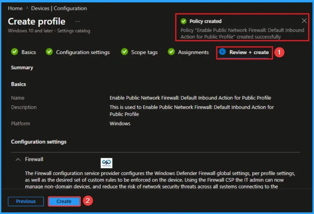 Default Inbound Action for Public Profile in Windows Defender Firewall using Intune - Fig.9
