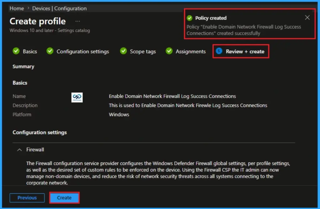 Enable Log Success Connections in Windows Defender Firewall using Intune - Fig.9