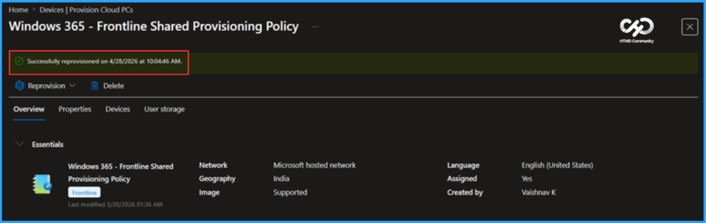 How to Perform Easy Reprovisioning for Windows 365 Frontline Shared Cloud PCs. Fig. 10
