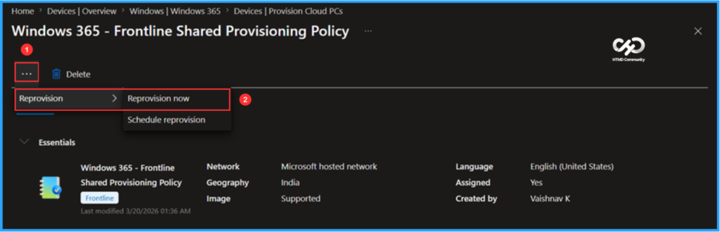 How to Perform Easy Reprovisioning for Windows 365 Frontline Shared Cloud PCs. Fig. 2