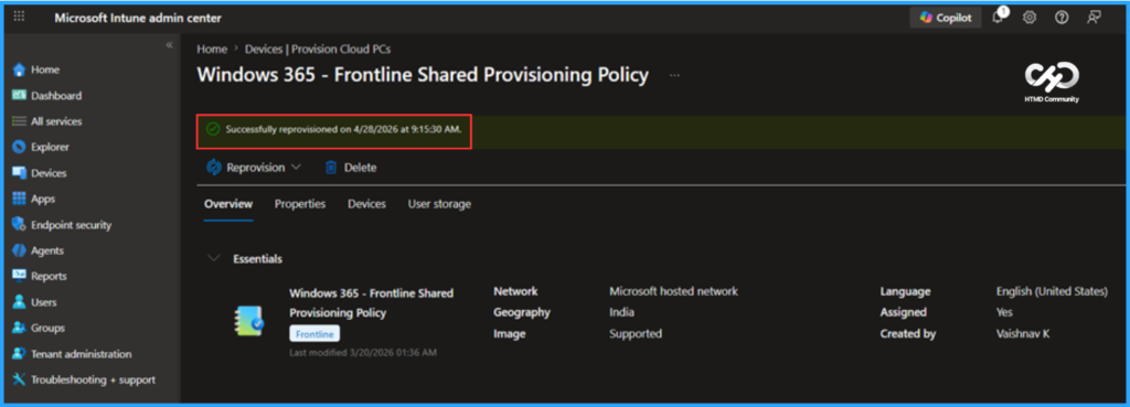 How to Perform Easy Reprovisioning for Windows 365 Frontline Shared Cloud PCs. Fig. 5