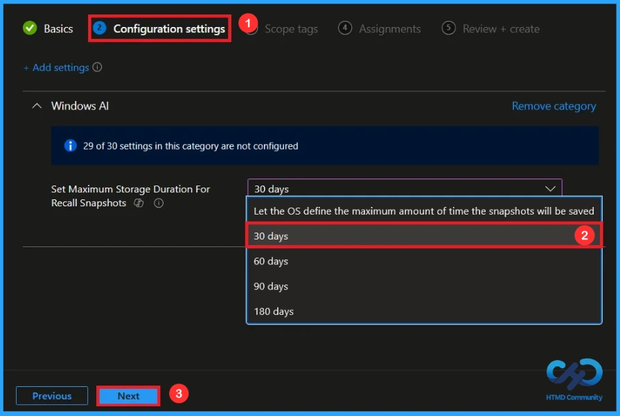 How to Set Maximum Storage Duration for Recall Snapshots on Windows 11 using Intune 8 How to Set Maximum Storage Duration for Recall Snapshots on Windows 11 using Intune - Fig.6