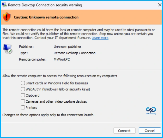 MS Confirms Windows Issue Causing Incorrect Security Warnings When Opening Remote Desktop RDP Files - Fig.1 creds to MS