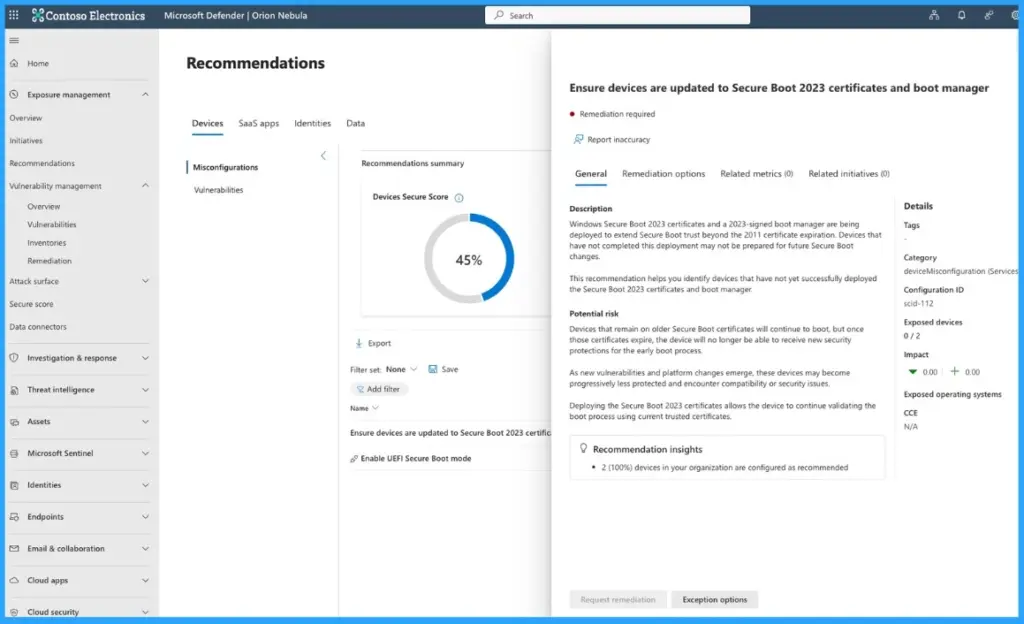Track Secure Boot Certificate Expiry in MDE Security Console for Easy Device Tracking and Readiness - Fig.1 - Creds to MS