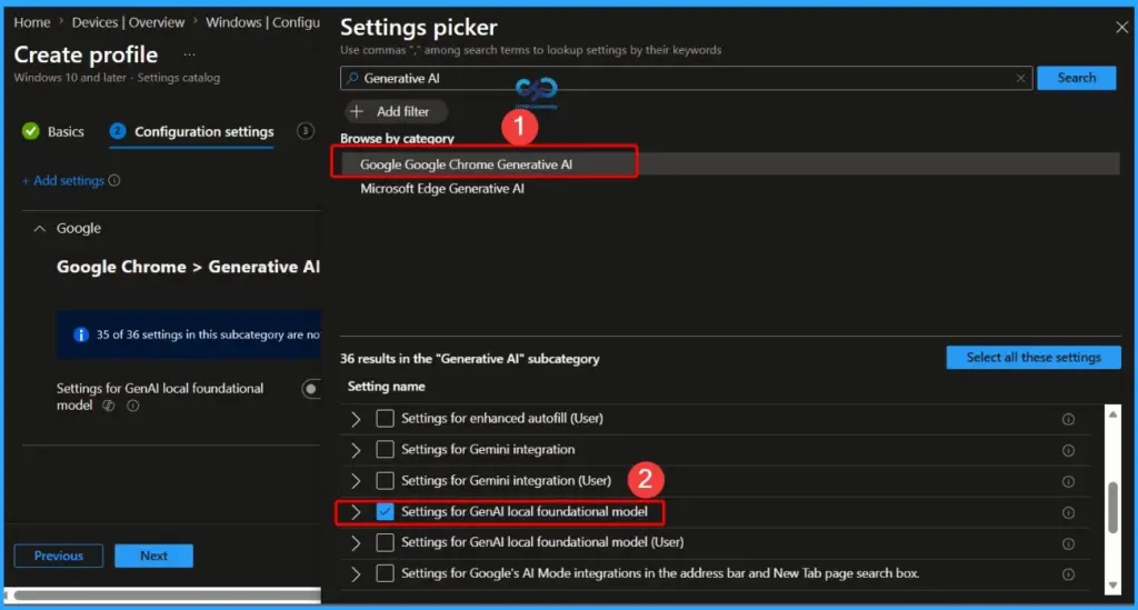 Disable Automatic Download of GenAI Mode in Google Chrome with an Intune Settings Catalog Policy - Fig.4