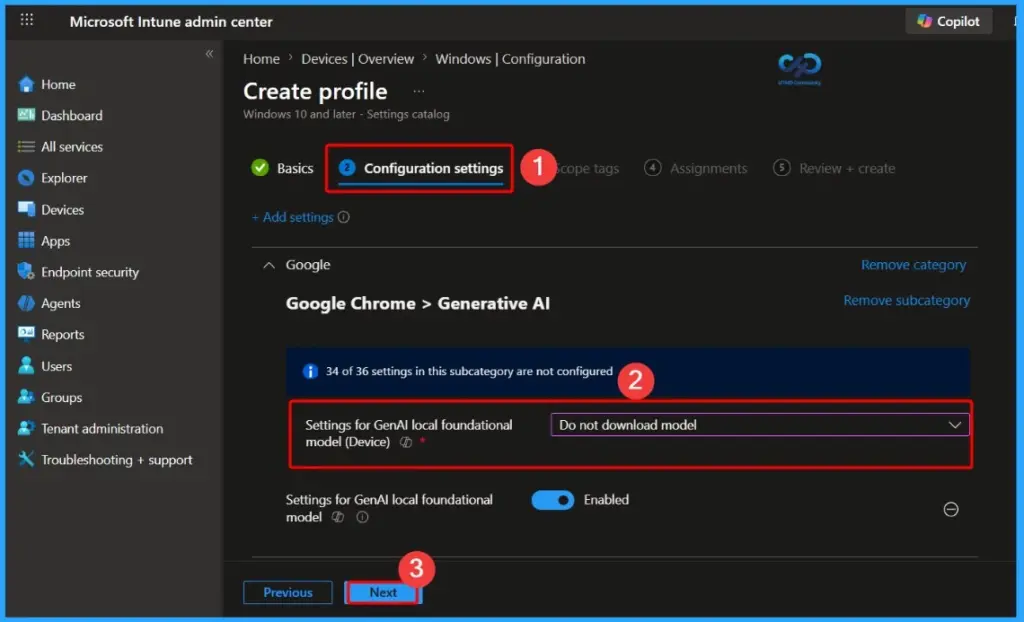Disable Automatic Download of GenAI Mode in Google Chrome with an Intune Settings Catalog Policy - Fig.7