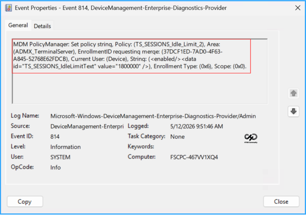 How to Set Time Limit for Active But Idle Remote Desktop Services Sessions on Windows 365 Flex with Intune. Fig. 11