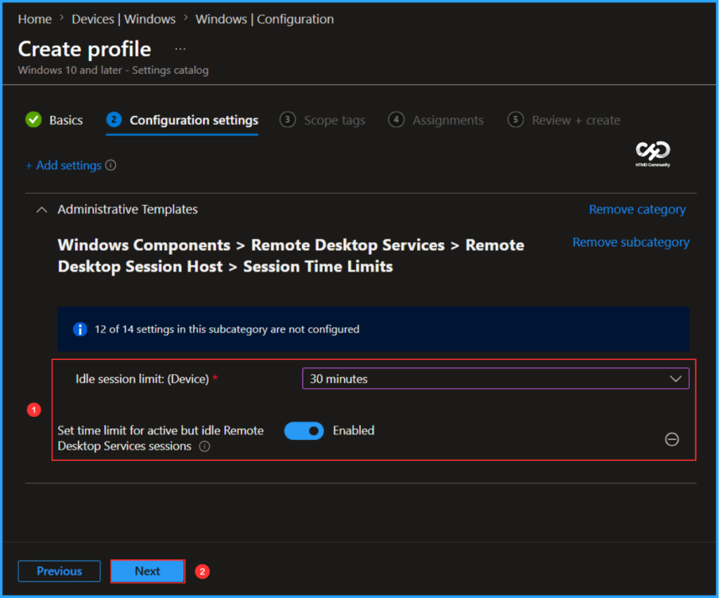 How to Set Time Limit for Active But Idle Remote Desktop Services Sessions on Windows 365 Flex with Intune. Fig. 6