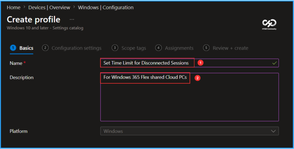How to Set Time Limit for Disconnected Sessions on Windows 365 Flex Shared Cloud PCs using Intune. Fig. 3