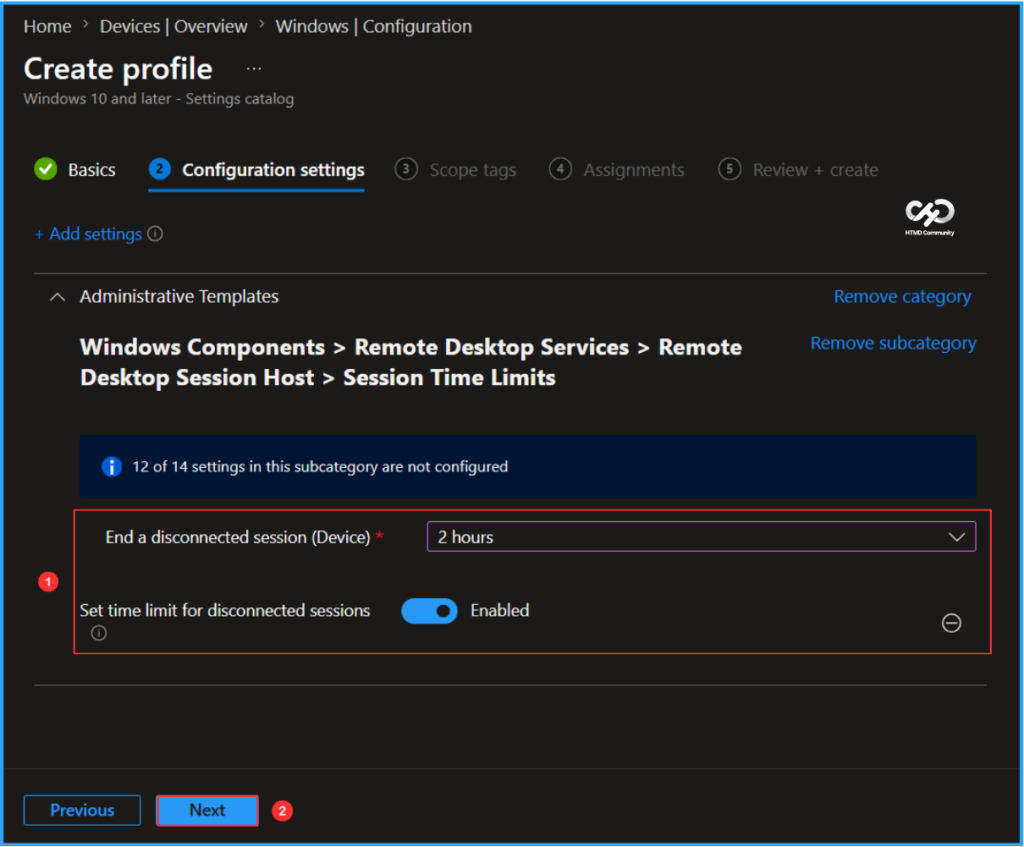How to Set Time Limit for Disconnected Sessions on Windows 365 Flex Shared Cloud PCs using Intune. Fig. 6