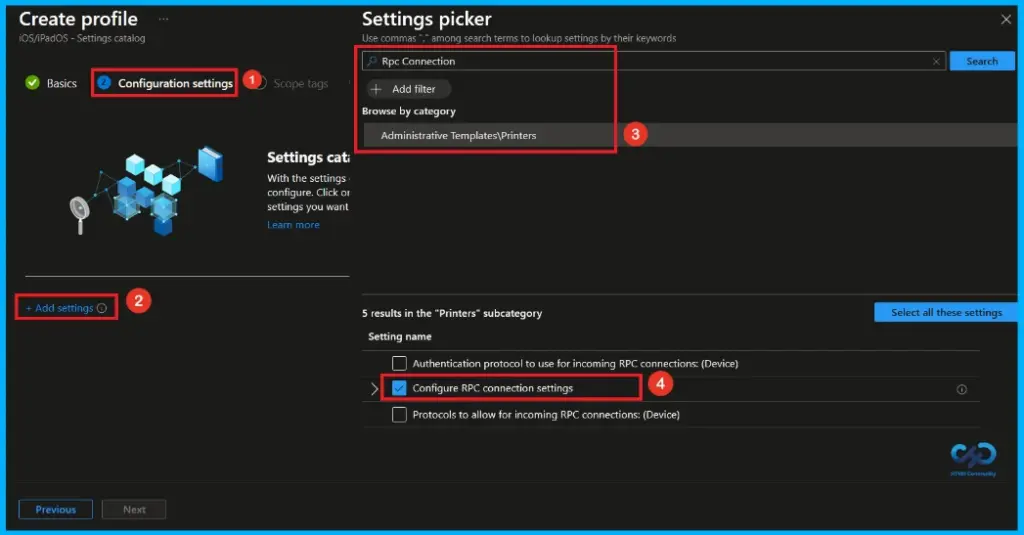 Configuring Remote Print Spooler RPC Connection Settings in Microsoft Intune - Fig.4