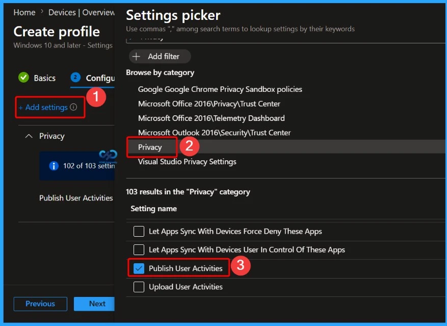 Allow or Block Apps from Sharing User Activity to Activity Feed using Intune - Fig.4