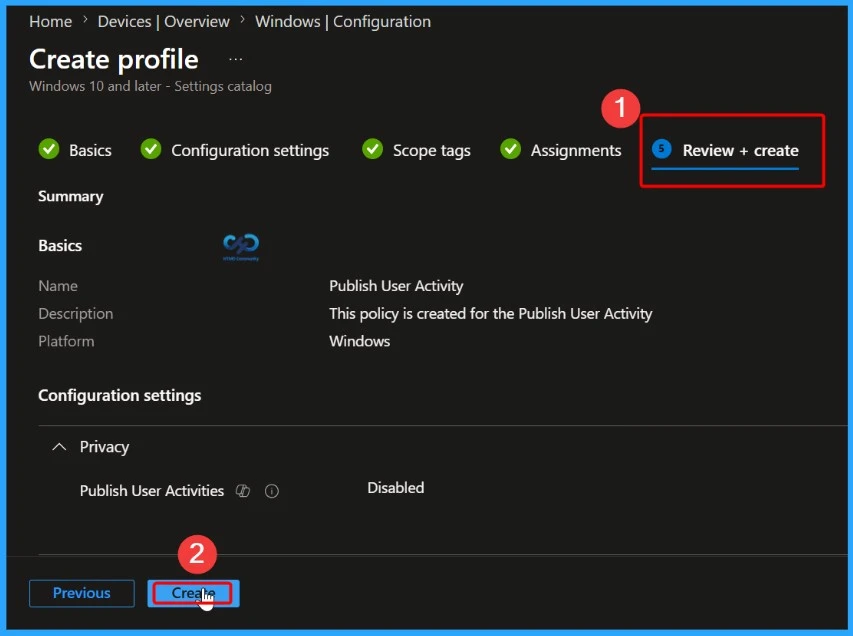 Allow or Block Apps from Sharing User Activity to Activity Feed using Intune - Fig.9