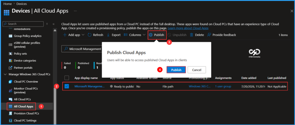 Add Windows 365 Cloud Apps from File Path using Microsoft Intune. Fig. 3