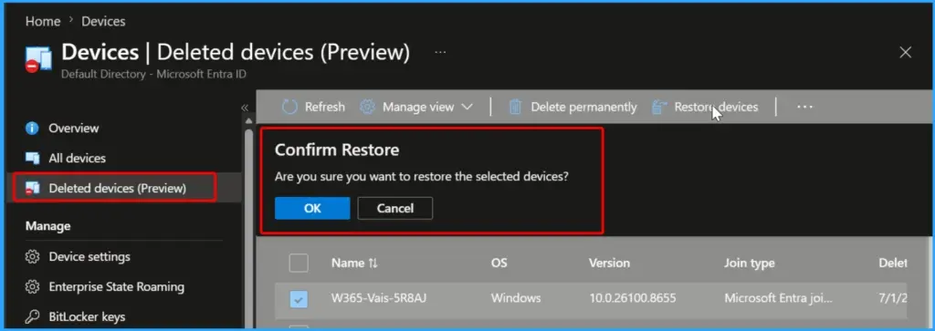 Restore Deleted Microsoft Entra Devices Without Losing BitLocker or LAPS Data using Device Soft Delete 3 Restore Deleted Microsoft Entra Devices Without Losing BitLocker or LAPS Data using Device Soft Delete - Fig.2