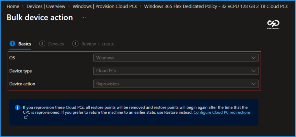 Bulk Reprovisioning of Windows 365 Cloud PCs in Grace Period using Intune 5 Bulk Reprovisioning of Windows 365 Cloud PCs in Grace Period using Intune. Fig. 4