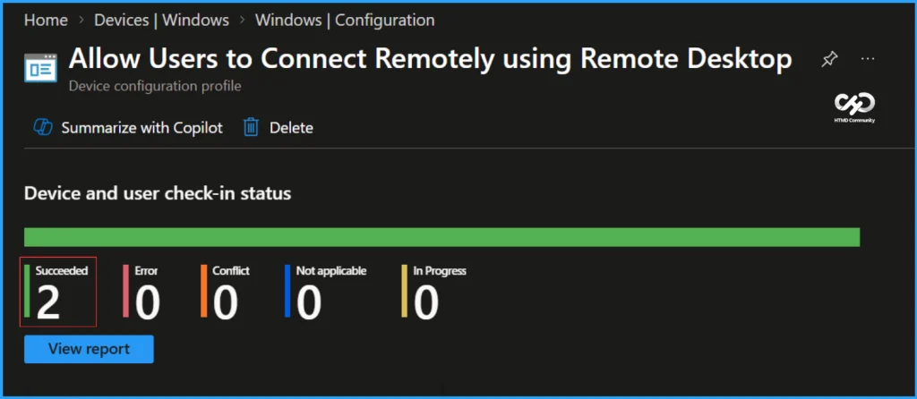 Configure Allow Users to Connect Remotely using Remote Desktop Policy with Intune. Fig. 10