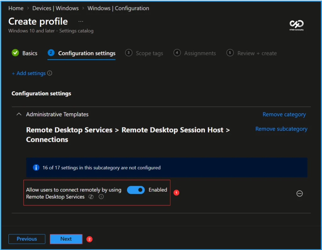 Configure Allow Users to Connect Remotely using Remote Desktop Policy with Intune. Fig. 6