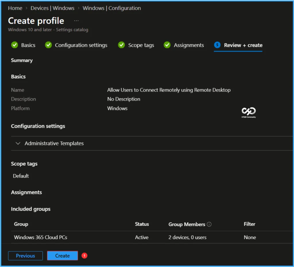 Configure Allow Users to Connect Remotely using Remote Desktop Policy with Intune. Fig. 9