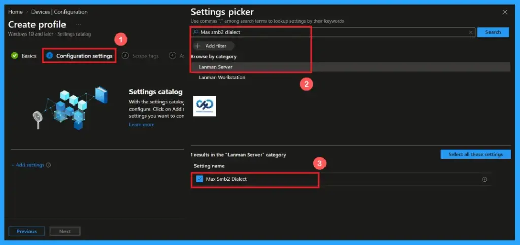 Configure SMB Protocol for Windows File Printer and Network Sharing in Microsoft Intune 5 Configure SMB Protocol for Windows File Printer and Network Sharing in Microsoft Intune - fig.4