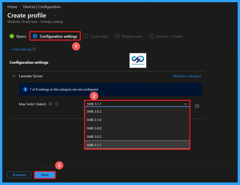 Configure SMB Protocol for Windows File Printer and Network Sharing in Microsoft Intune 7 Configure SMB Protocol for Windows File Printer and Network Sharing in Microsoft Intune - fig.6